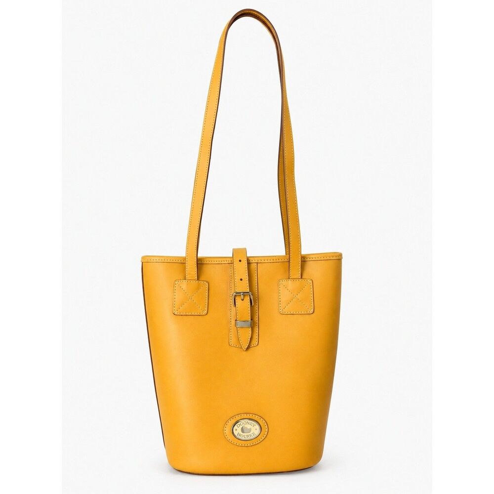 Dooney & Bourke Womens Bucket Bag Medium Yellow Leather Vintage Shoulder Tote